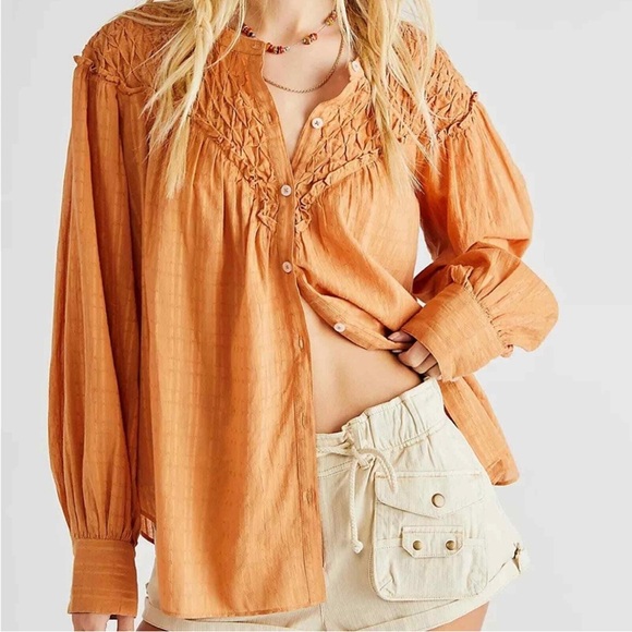 Free People Tops - ❌FREE PEOPLE Marigold Cotton Button Down Oversized Top, SM (fits up to XL)